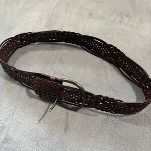 Womens Brown Braided Belt Small S Bonded Leather Woven Casual Accessory